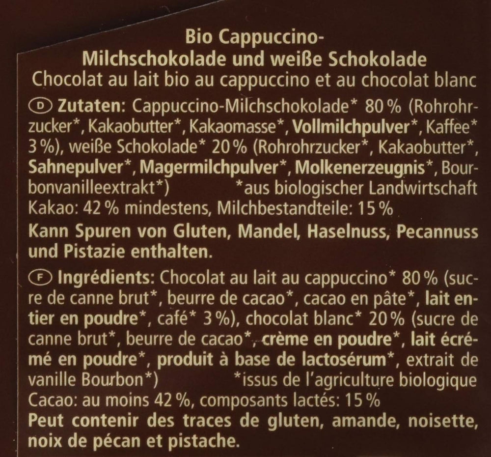 Ciocolată organică umplută cu cappuccino, 100g