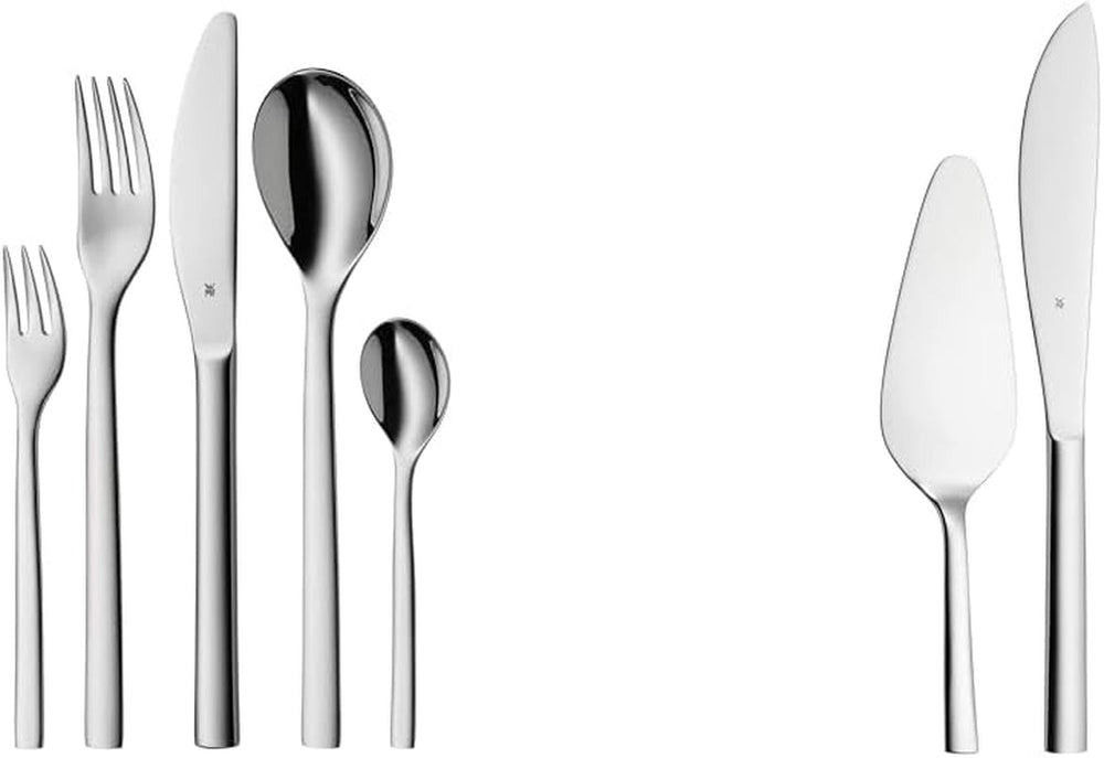 WMF Atria Besteck Set 12 Personen, Essbesteck 60 Teilig, Monobloc-Messer, Cromargan Edelstahl Poliert, Spülmaschinenfest Kitchen Naty Shop Bundle Mit Kuchenbesteck 60-Teilig
