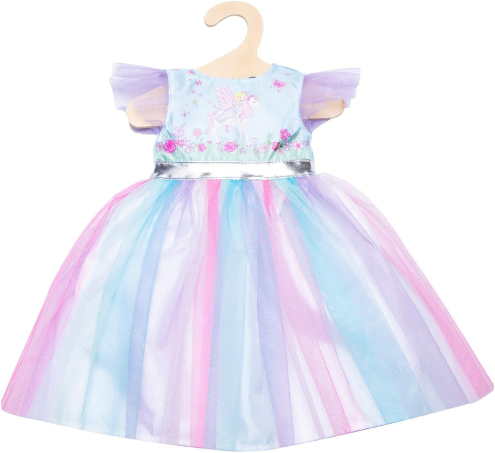 Heless 1130 - Kleid für Puppen im Design Fee und Einhorn, mit silberner Krone, Größe 28 - 35 cm