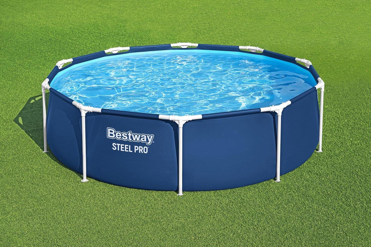 Set piscină Bestway Steel Pro Frame cu pompă de filtrare Ø 305 x 76 cm, albastru închis, rotundă