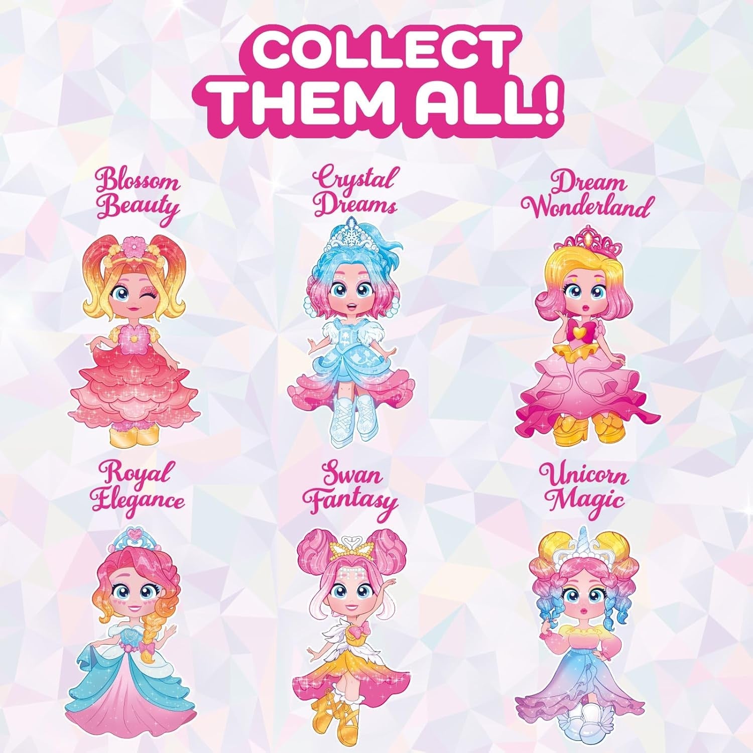 Prinzessinnen-Serie, Unicorn Magic – Sammelpuppe aus der Princess-Serie. Enthält Puppe, Set aus Kleidung und Schuhen mit Prinzessinnen-Thema, Zubehör und Haustier. 1 Puppe, 3 Verschiedene