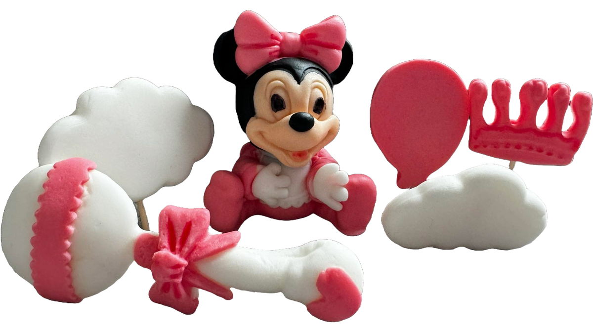 Set 6 decoratiuni comestibile din zahar, Minnie Mouse Decoratiuni din Pasta de Zahar Naty Shop