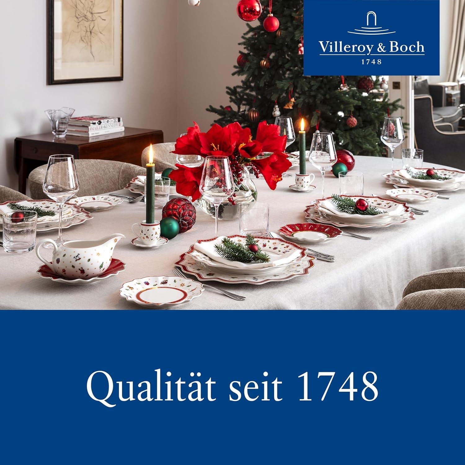 Villeroy & Boch - Set de mic dejun Toy's Delight pentru 2 persoane, Design Locomotivă, 6 piese, Colorat, Crăciun, Set de veselă cu farfurii, căni și boluri pentru micul dejun, Veselă de Crăciun, Porțelan Premium