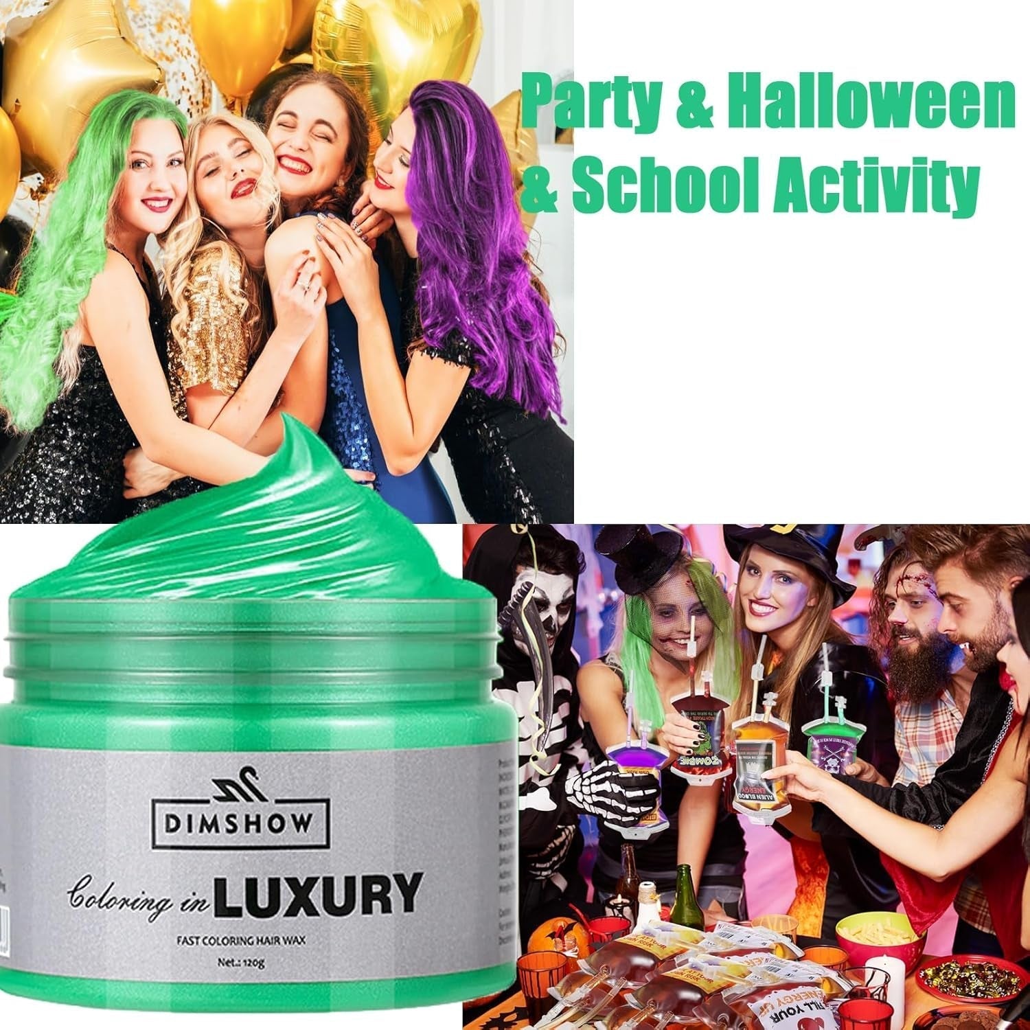 Ceară de păr temporară verde, spray de păr verde nebun temporar, noroi semipermanent lavabil, culoare de păr o singură dată, noroi de pastă de păr de styling instant, culoare naturală pentru păr pentru petreceri, activități și Halloween Vopsea pentru par Naty Shop
