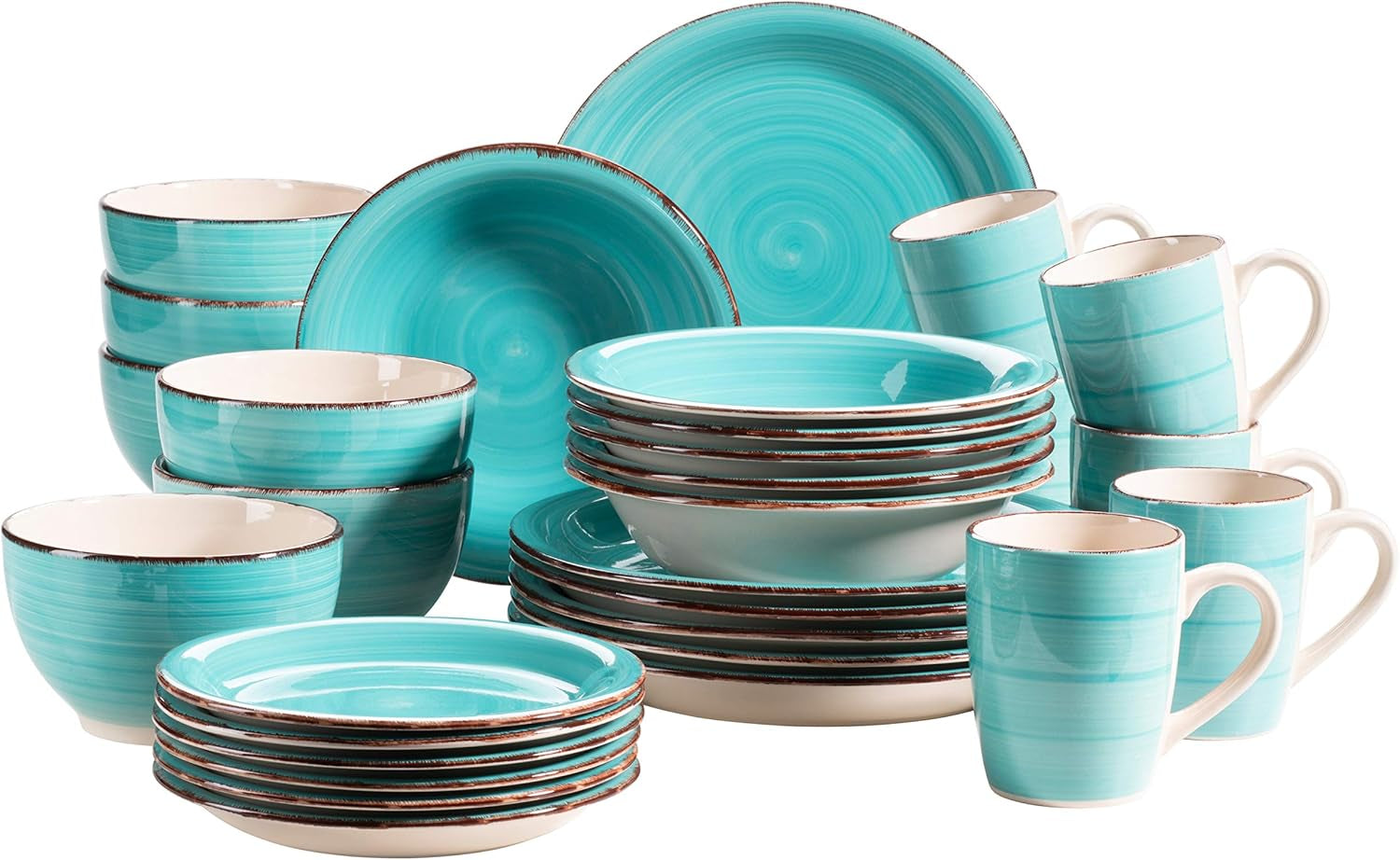 MÄSER 931612 Bel Tempo II 30-Teiliges Vintage Geschirr Set Für 6 Personen, Handbemaltes Keramik Kombiservice in Blau, Steingut, Rauchblau Tableware Sets Naty Shop Türkis
