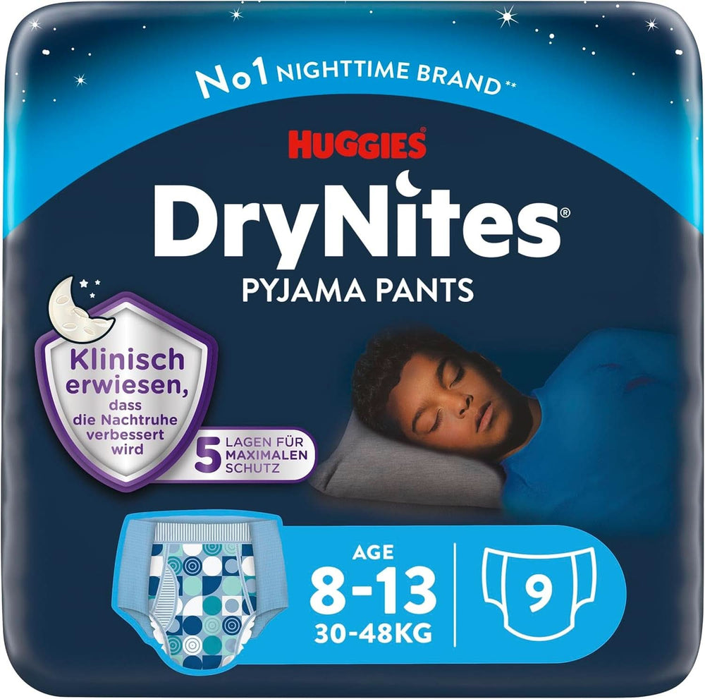Huggies Drynites Super saugfähige Nachtwindeln, für Jungen 8–13 Jahre (30–48 kg), 9 Stück. Mutter und Kind Naty Shop