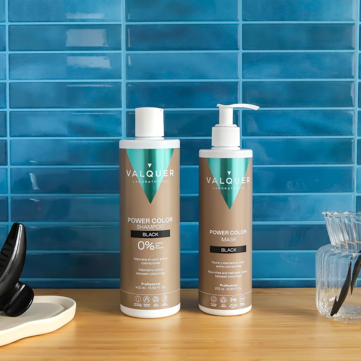 Valquer Power Color Mask formulare vegană și fără silicon Dă culoarea părului 290 ml negru Masca de par Naty Shop