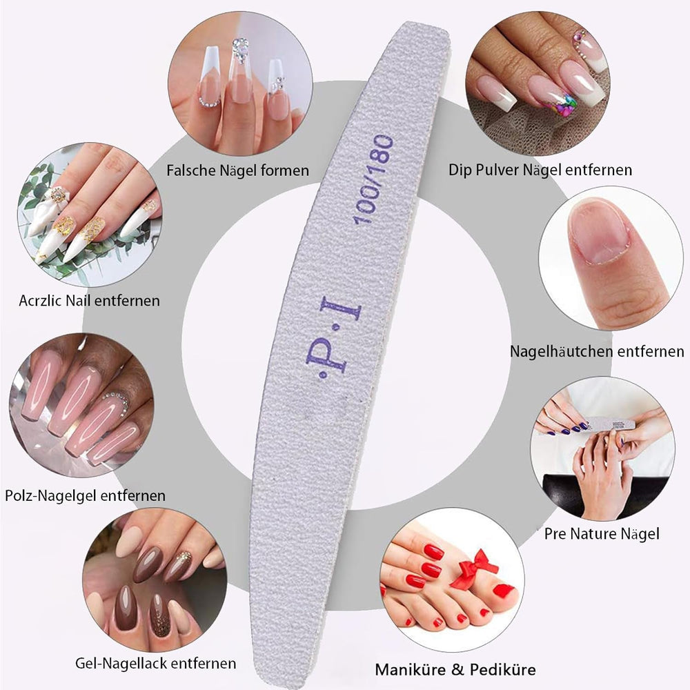 Set de 3 pile de unghii, pile de unghii pentru unghii cu gel, accesorii pentru unghii cu gel rezistente la uzură și lavabile, pilă de unghii profesională 100/180 cu 3 forme, albă