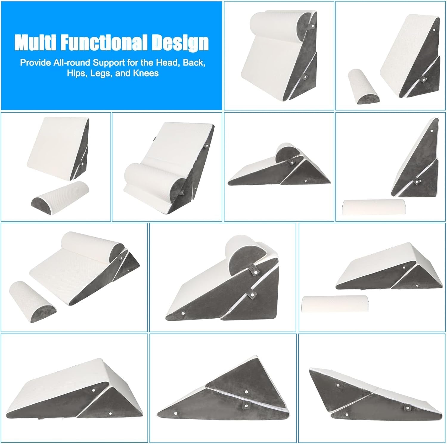 Pernă reglabilă cu pană pentru pat, pernă de citit pentru pat și canapea, pernă de reflux din spumă, pernă pentru spătar, pentru apnee în somn, citit, ridicare a somnului, pernă pentru picioare, dureri de spate, sforăit