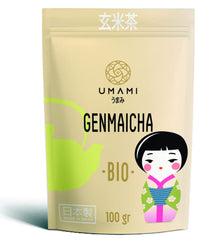 Ceai verde Umami Bio-Genmaicha din culturi japoneze, 100 g – Frunze de ceai cu orez prăjit -