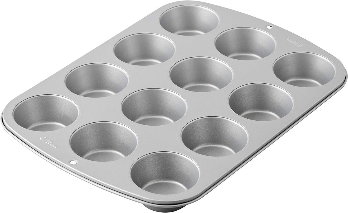 Wilton 03-3118 Cupcake-/Muffin-Backform, Rezept rechts, Antihaft, 12 Vertiefungen, Grau Formen und Backbleche Naty Shop