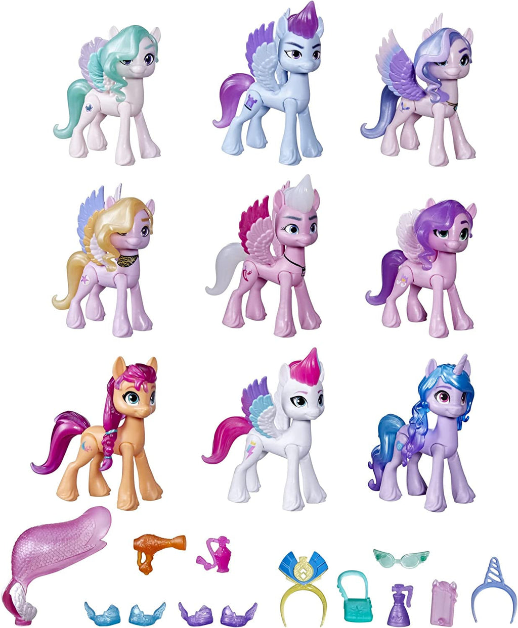 My Little Pony F2031, a New Generation Royal Gala Collection, jucării pentru copii, 9 figurine ponei, 13 accesorii, poster Papusi Naty Shop 9 figurine ponei
