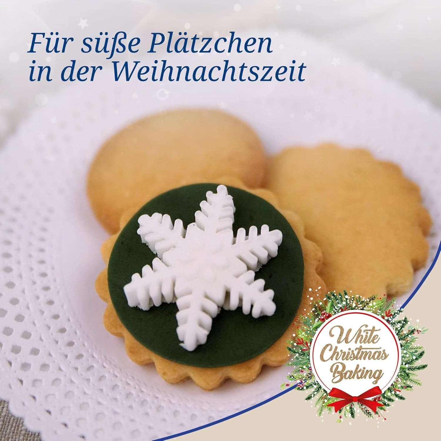 Dr. Oetker Forme de biscuiți rotunde și ondulate, set de 2 piese – Forme de biscuiți, model alb de Crăciun – Forme de biscuiți din oțel inoxidabil pentru Crăciun