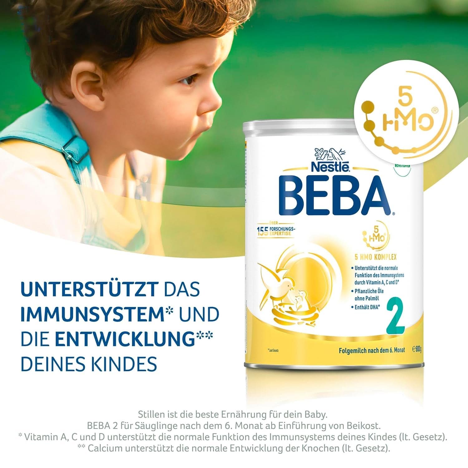 Nestle BEBA 2 Folgemilchpulver nach 6 Monaten, mit Komplex 5 HMO, nur Laktose, ohne Palmöl, 3er Pack (3 X 800G) Mutter und Kind Naty Shop