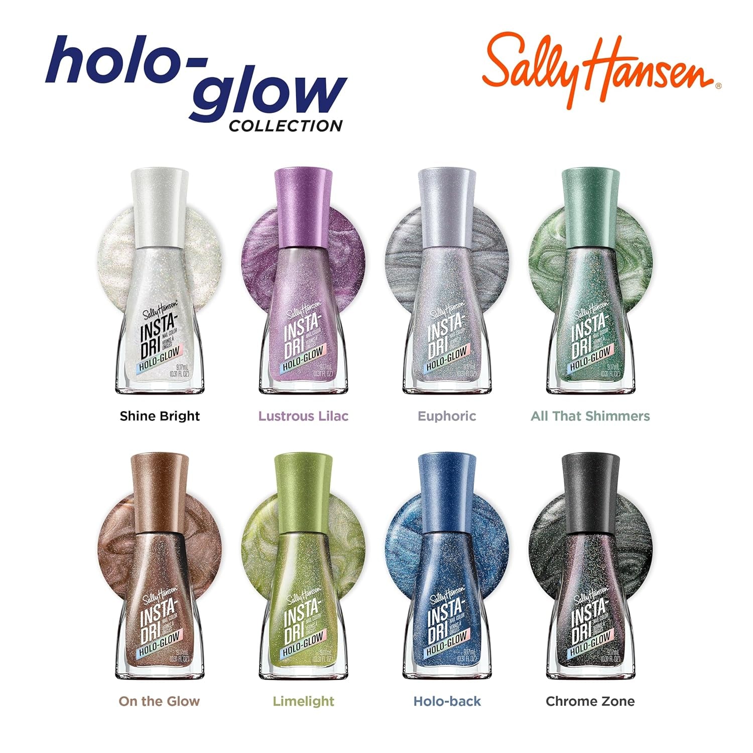 Oja Insta-Dri Holo-Glow All That Shimmers, ușor de utilizat, de lungă durată, culori frumoase, ușor de aplicat pe unghii, nu se ciobește, 19 ml