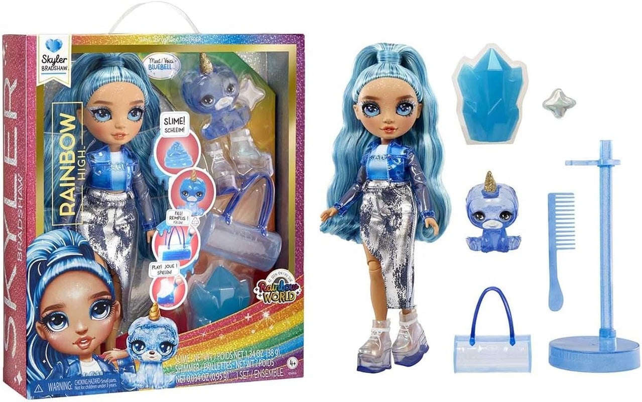 Rainbow High Fashion Doll mit Schleim und Haustier – Amaya (Regenbogenfarben) – 28 cm große Glitzerpuppe mit Glitzerschleim, Zaubertier und Modeaccessoires – Spielzeug für Kinder – 4–12 Jahre Naty Shop Skyler Dolls (Blau)