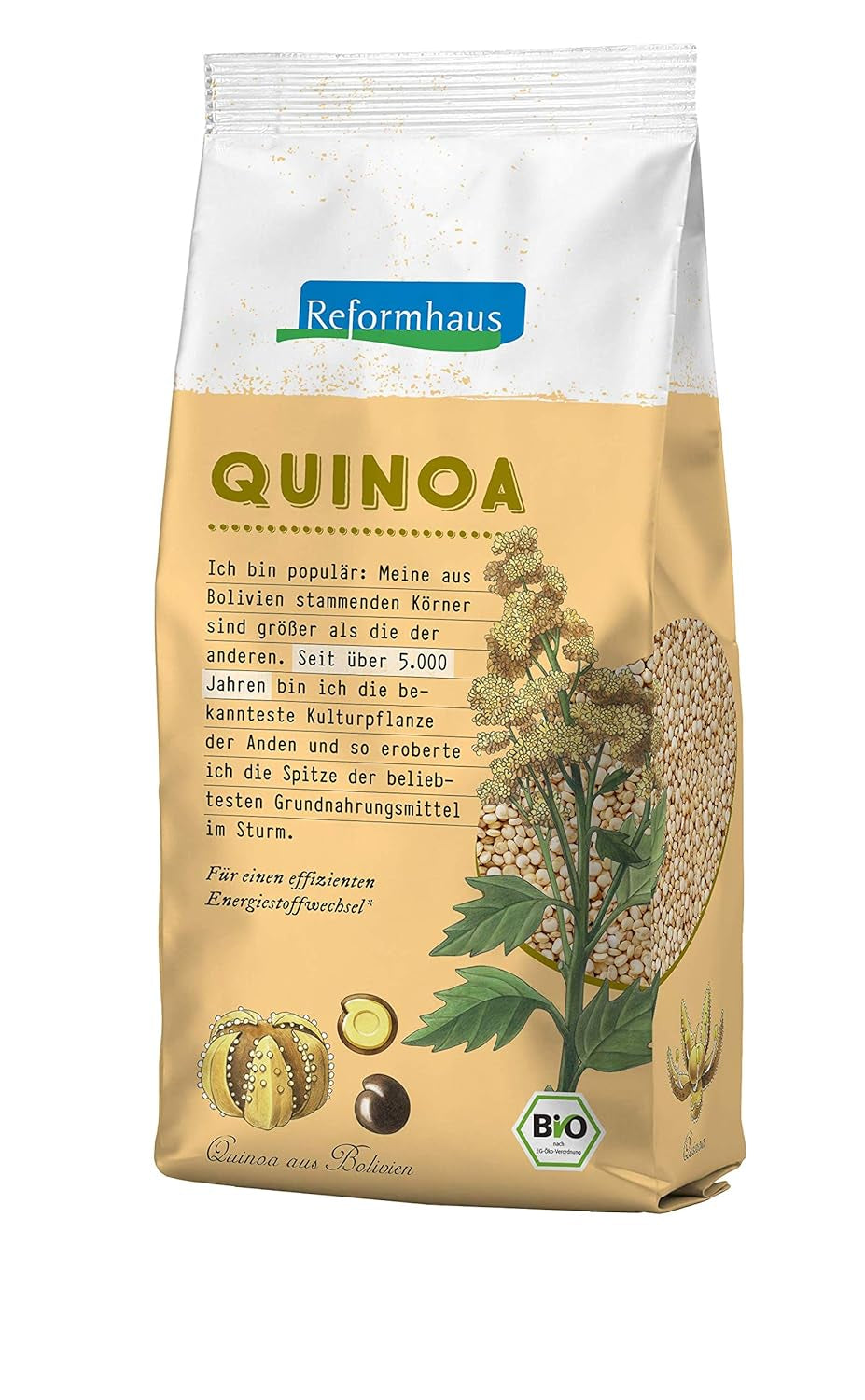 Ganze weiße Quinoa, glutenfrei, Bio, 500g