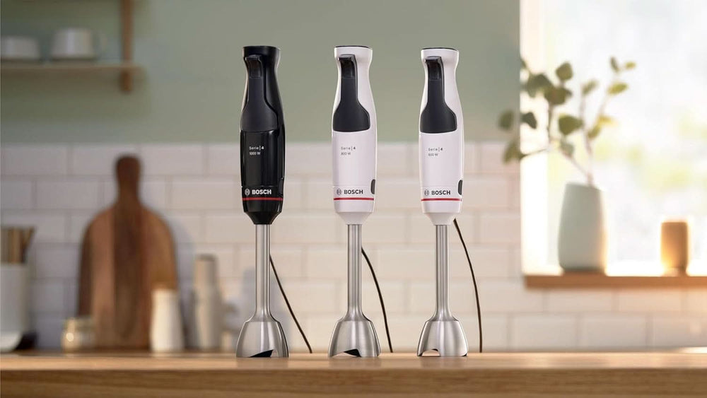 Bosch Stabmixer Ergomaster Serie 4, 1000 Watt, Edelstahl-Mixstab, Zerkleinerer, Mix-/Messbecher, Schwarz Bucatarie Naty Shop