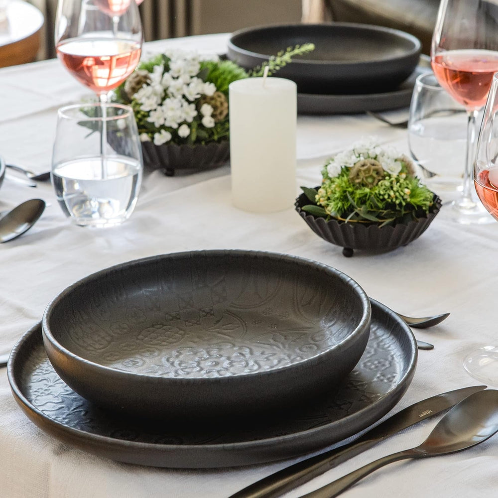 MÄSER 934064 Serie Tiles Modernes Vintage Geschirr Set Für 2 Personen in Maurischem Design Mit Mattglasur, 8-Teiliges Tafelservice Mit Tellern Und Schalen Aus Hochwertiger Keramik, Steinzeug, Schwarz Tableware Sets Naty Shop