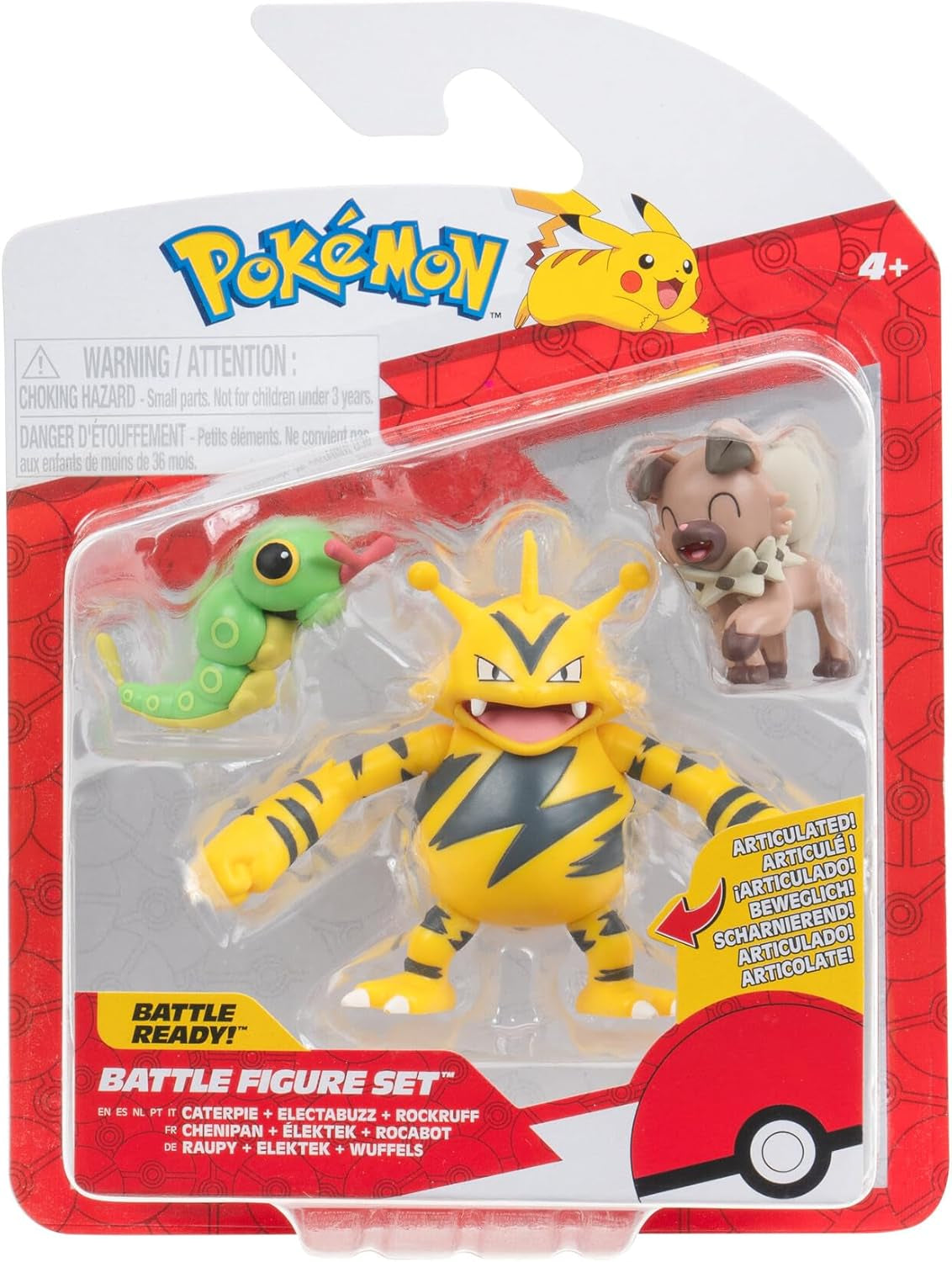 Pokémon PKW3892 – Kampffiguren-Set – Raupy, Wuffels, Elektek, offizielles Figurenset Actionfiguren Naty Shop Standardtitel