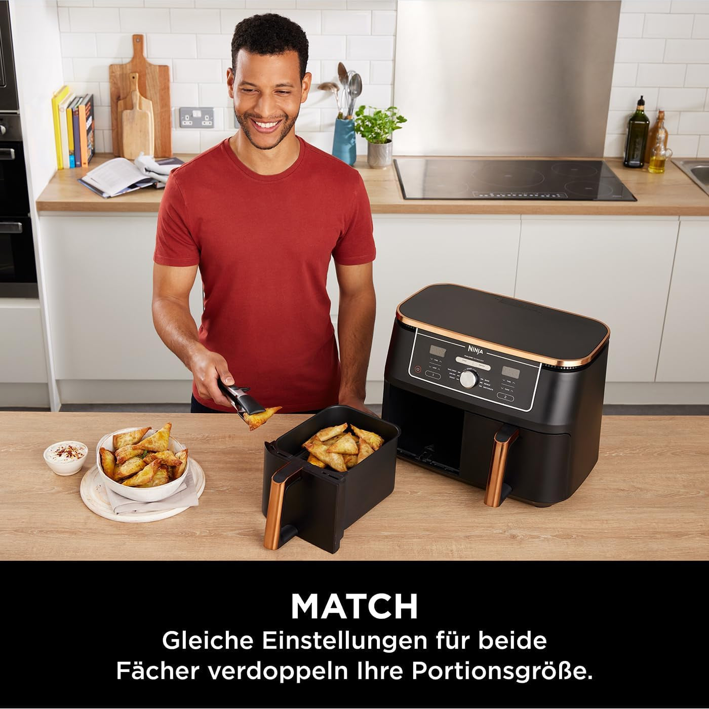 Ninja Foodi AF400EUCP MAX Zweizonen-Luftfritteuse, 9,5 l Airfryer, 2 Fächer, mit Zange, Antihaftbeschichtung, Haushaltsgeräte Naty Shop