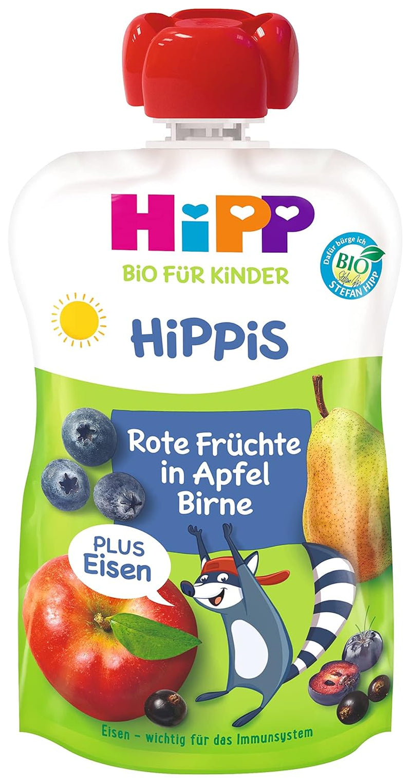 Hipp Bio, Blaubeeren, Äpfel, Birnen plus Iron Willi Raccoon, 6er Pack (6 x 100 g) Mutter und Kind Naty Shop Standardtitel