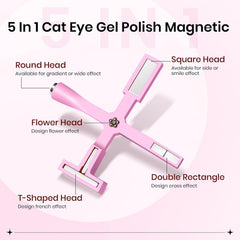 SUPWEE 5 in 1 Nail Magnet Tool, Rosa Cat Eye Magnet Für Nägel Multifunktions Magnetstift DIY Magic 3D Magnet Stick Pen Set Nail Art Magnet Stick Für Nail Art Diy-Zubehör