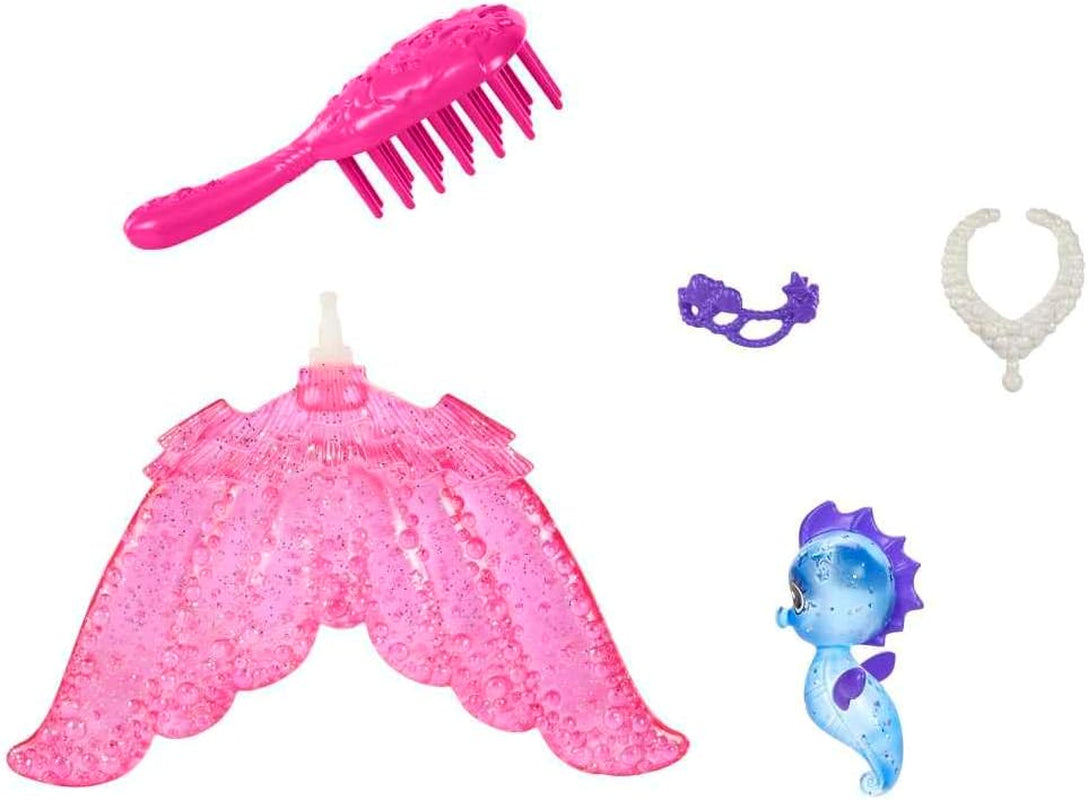 Barbie Mermaid Power, Puppe Meerjungfrau, Puppe mit blauen und lila Haaren, Meerjungfrauenschwanz mit austauschbaren Flossen, Zubehör, Geschenke für Kinder ab 3 Jahren,HHG52
