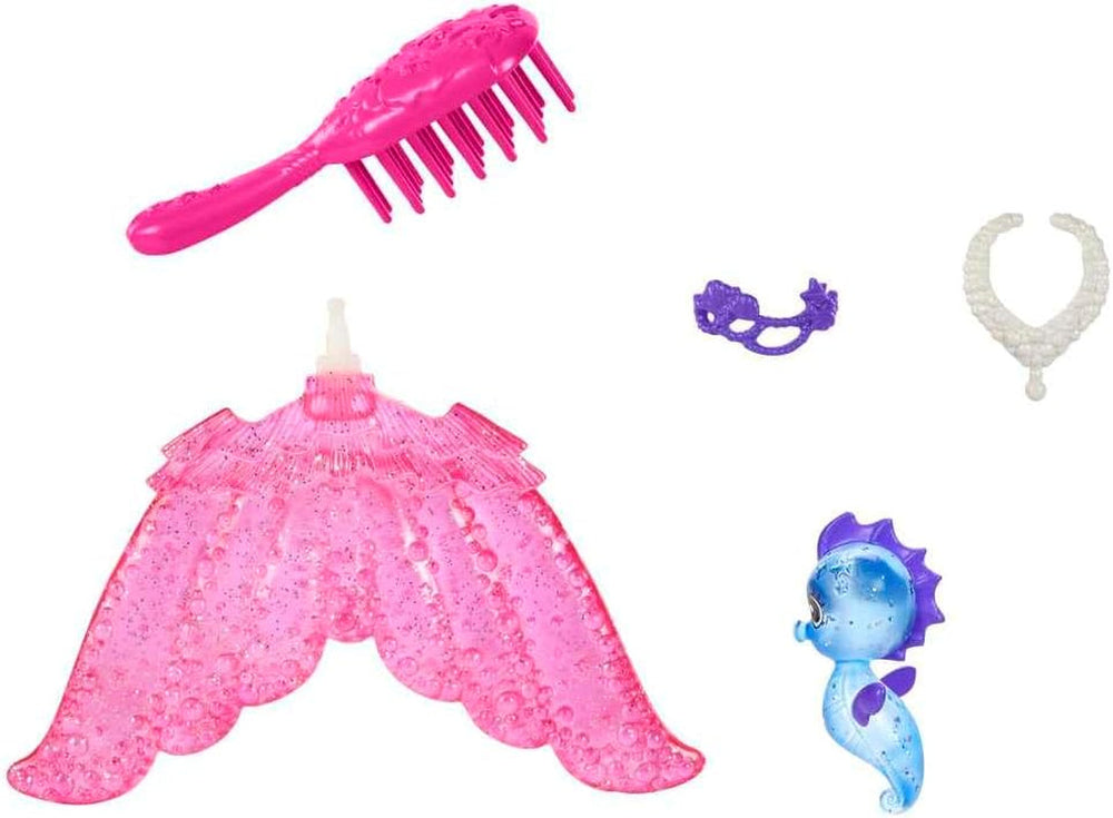 Barbie Mermaid Power, Puppe Meerjungfrau, Puppe mit blauen und lila Haaren, Meerjungfrauenschwanz mit austauschbaren Flossen, Zubehör, Geschenke für Kinder ab 3 Jahren,HHG52