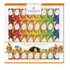 Niederegger | Ouă de marțipan | 1 x 400g | Variante: Clasic, Ciocolată cu lapte, Portocală, Caramel Crunch, Ananas, Măr, Espresso și Fistic | Învelite în ciocolată neagră și cu lapte | Cadou de Paște