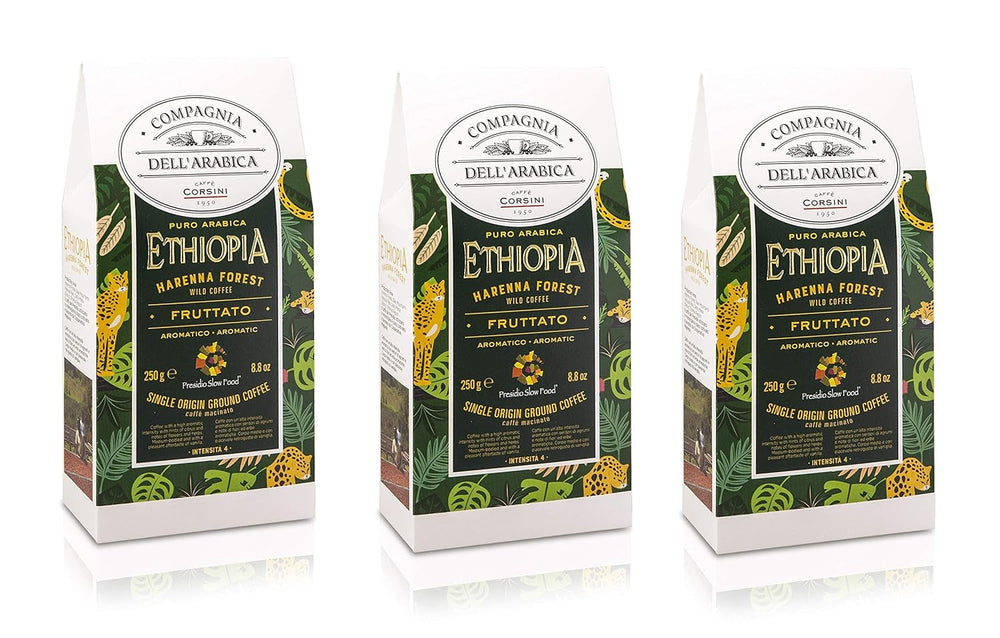 Caffè Corsini – Kaffeebohnen 3 x 250 Gramm, Compagnia Dell’Arabica, verschiedene Geschmacksrichtungen, einzelne Herkunft, insgesamt 750 g Kaffee Naty Shop Äthiopien Gemahlener Kaffee