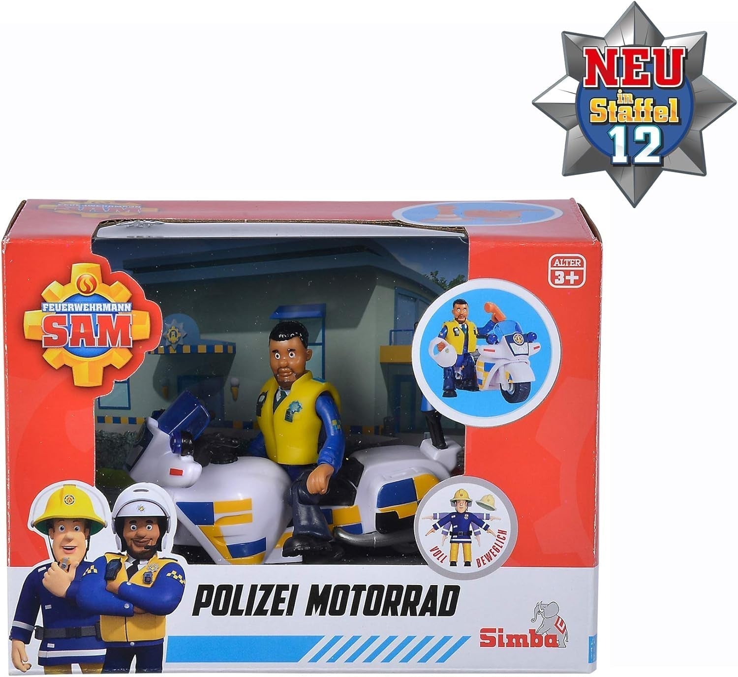 Simba 109251092 - Polizeimotorrad Feuerwehrmann Sam, mit Malcolm-Figur, mit Zubehör, Staffel 12, ab 3 Jahren Actionfiguren Naty Shop