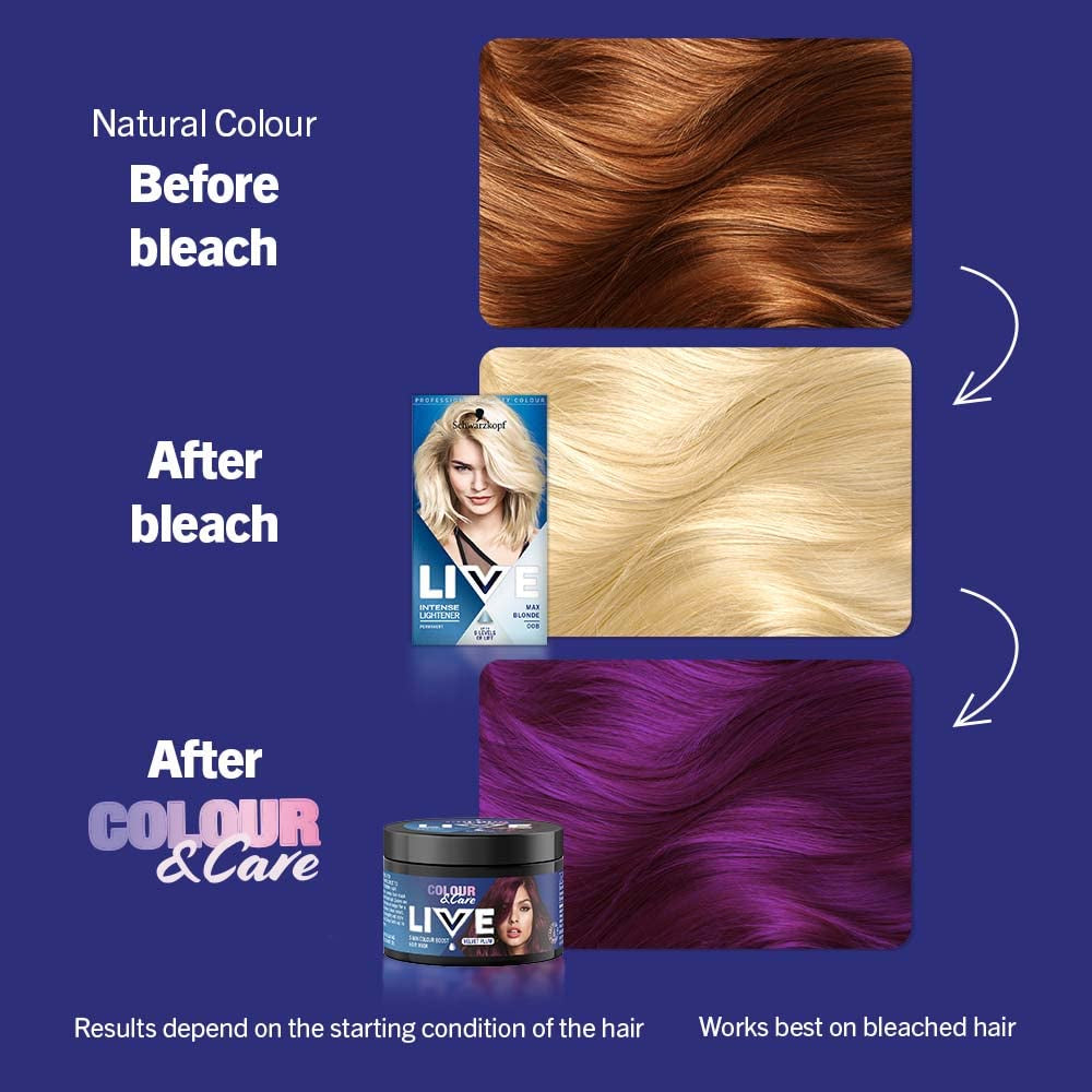 Mască de păr Live Color & Care, 5 minute de spălare, îmbunătățire temporară a culorii, durează până la 6 spălări - Velvet Plum, 150 ml Vopsea pentru par Naty Shop