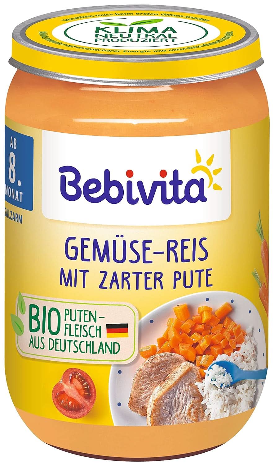 Meniuri De la 8 luni Spaghetti Bolognese, pachet de 6 (6 X 220 grame), mediu Mama si Copilul Naty Shop 220 grame Orez vegetal cu curcan fraged