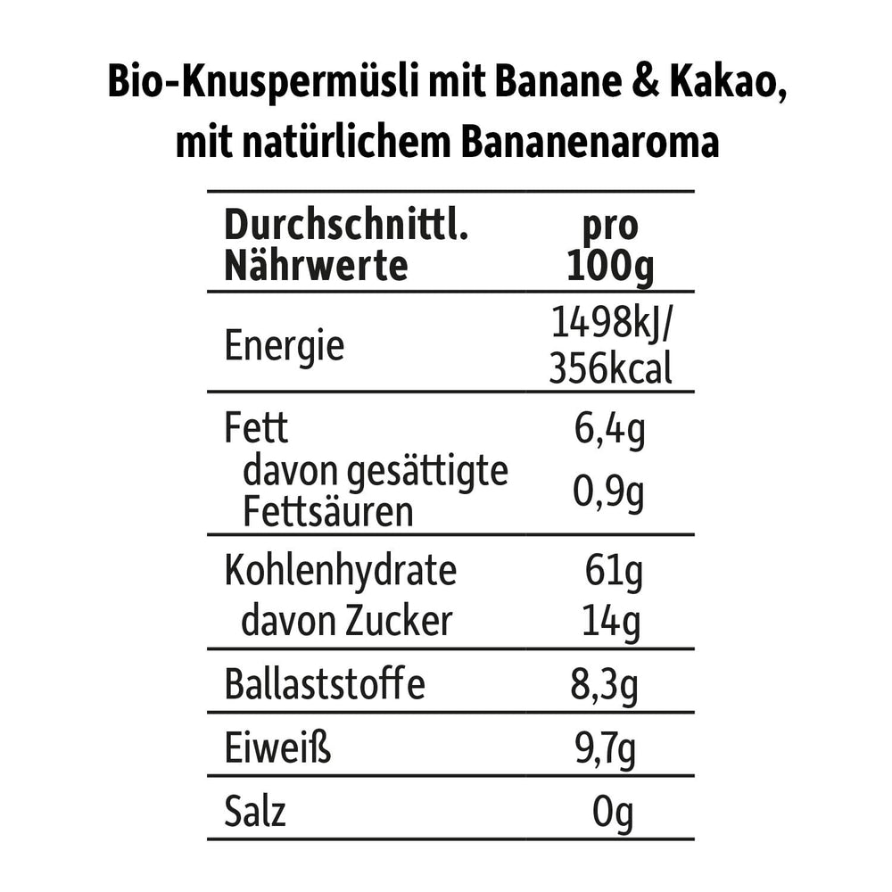 FRECHE FREUNDE KIDS, Bobs & DIKKAs Muesli crocant cu banană și cacao, muesli crocant cu ciocolată pentru copii, conținut scăzut de zahăr, fără aditivi, 100% vegan, 6 bucăți (6 x 280g)