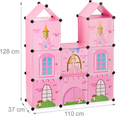 Relaxdays Raft pentru camera copiilor, castelul prințesei, plastic, dulap DIY cu uși, HBT: 128 X 110 X 37 Cm, roz Casute de papusi Naty Shop