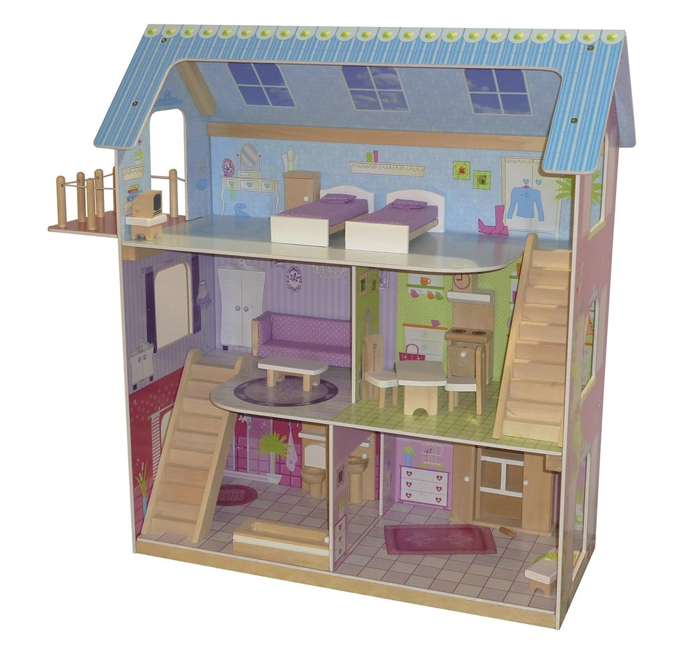 Roba Puppenhaus Puppenhaus mit Möbeln und Puppen Mädchenspielzeug Naturholz Puppenhäuser Naty Shop Pastell