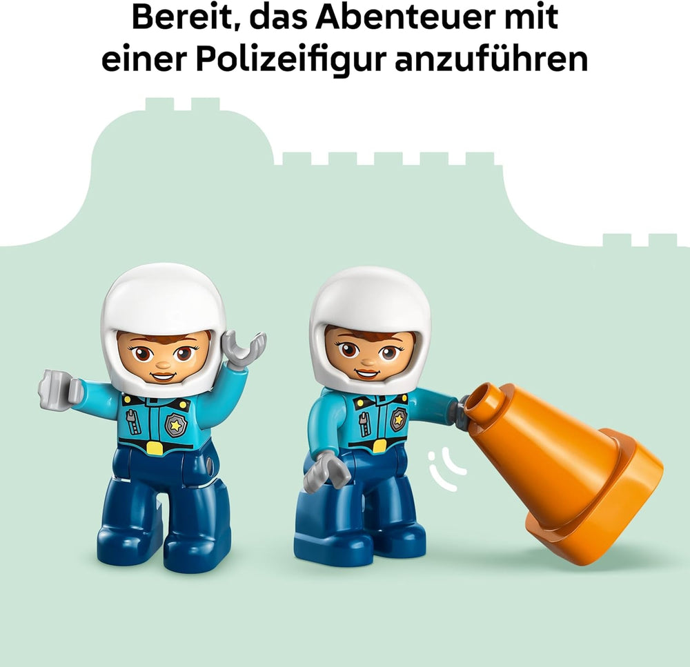 LEGO DUPLO Blaues Polizeimotorrad - Lernspielzeug zur Förderung der Motorik für Kleinkinder - inkl. Motorrad, Polizisten Figur und Verkehrsampel - Geschenk für Jungen und Mädchen ab 2 Jahren - 10471