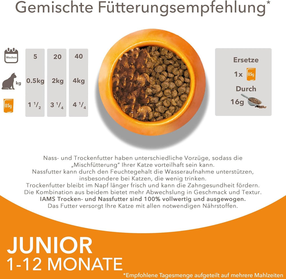 IAMS Delights Kitten Nassfutter - Multipack Katzenfutter mit Huhn in Sauce, hochwertiges Futter für Junior Kätzchen von 1-12 Monate, 12 x 85 g