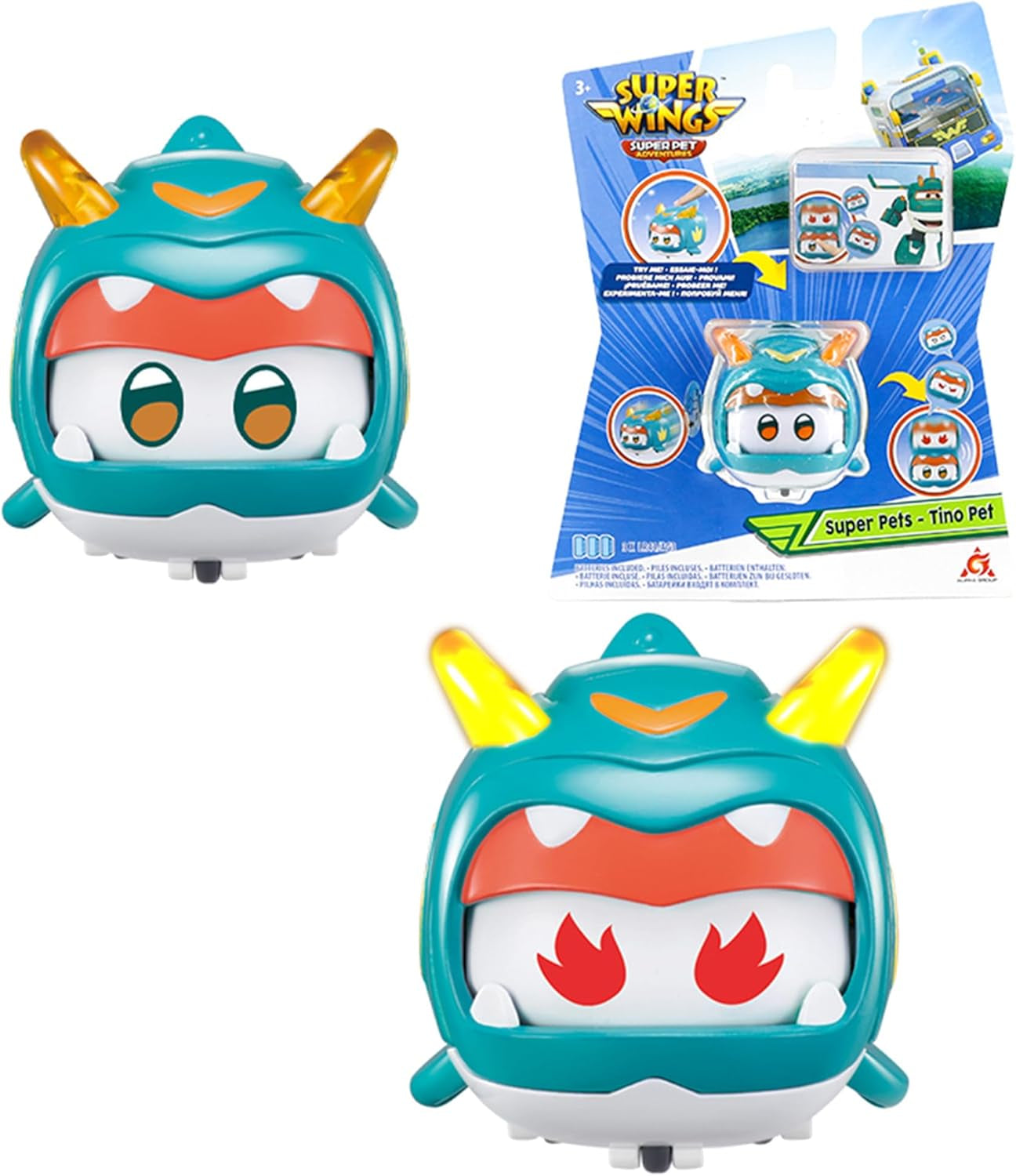 Super Wings Super Pets 4 Stück Shine, Golden Boy, Jerome, Ellie, umschaltbarer Gesichtsausdruck, Blitzeffekt, tragbares Spielzeug für 3, 4, 5, 6, 7, 8 Jahre alte Jungen und Mädchen, 5,1 cm große Actionfiguren, Naty Shop Tino