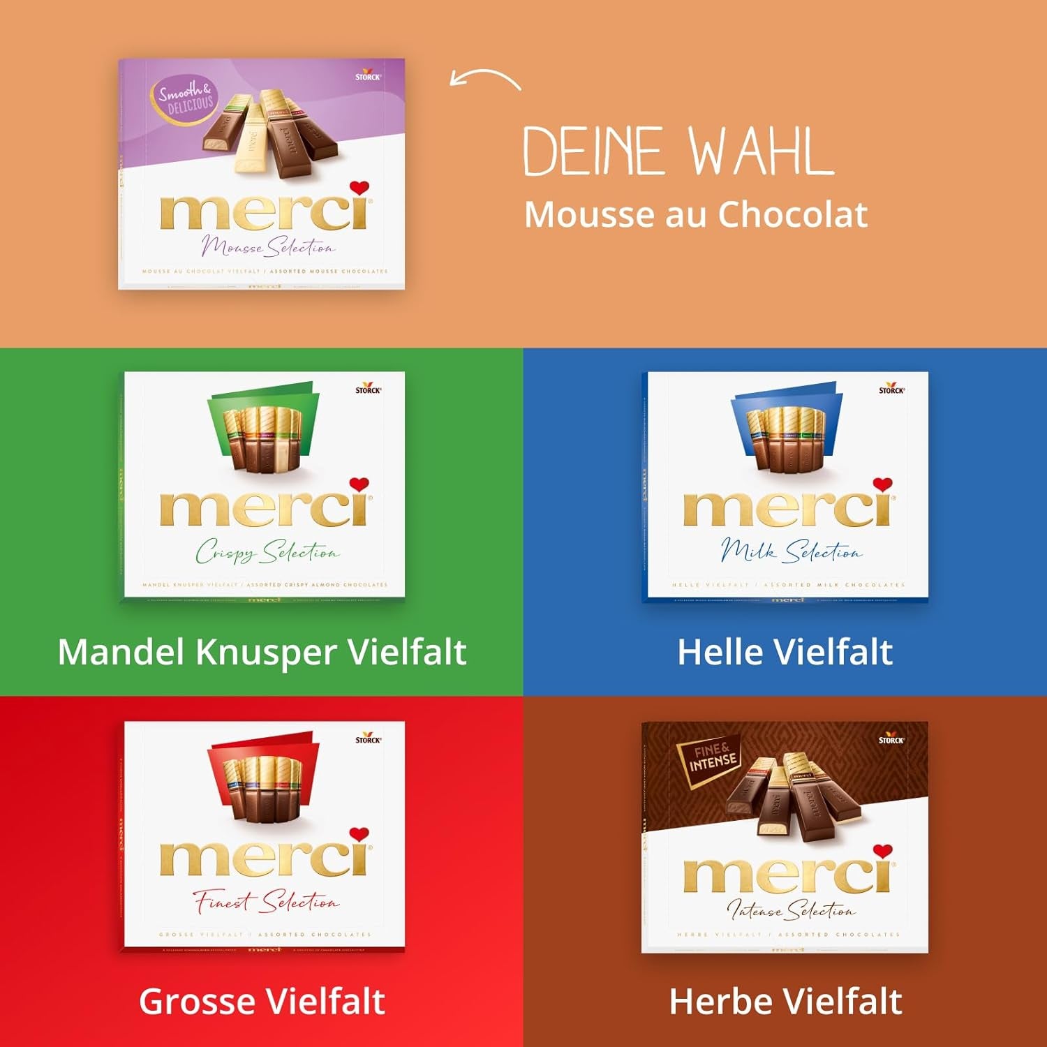 merci Finest Selection Mousse au Chocolat Variety – 1 x 210 g – Specialități Exquisite Mousse de ciocolată – Praline umplute și neumplute