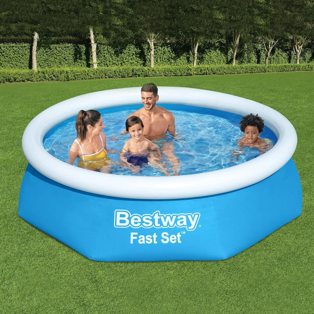 Set piscină supraterană Bestway Fast Set cu pompă de filtrare Ø 244 x 61 cm, albastră, rotundă