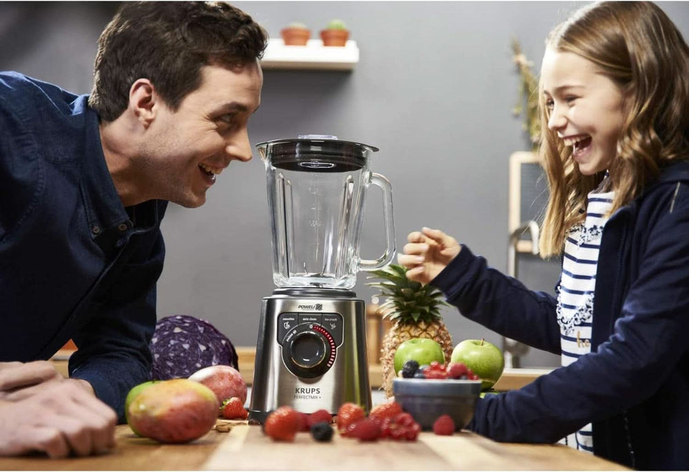 Krups KB403D Perfectmix + Hochleistungsstandmixer | 1.200 W | 28.000 U/min | 2L Glasbehälter | 3 voreingestellte Programme | Powelix-Technologie | Edelstahl/Dunkelgrau Kitchen Naty Shop