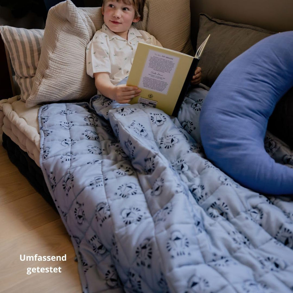 Pătură ponderată pentru copii | 3.5 Kg | 100X150Cm | Pătură de terapie | Pături ponderate | Pătură grea (față de tigru albastru, 3.5Kg-100X150 Cm) Paturi si Cuverturi BLENKZ.