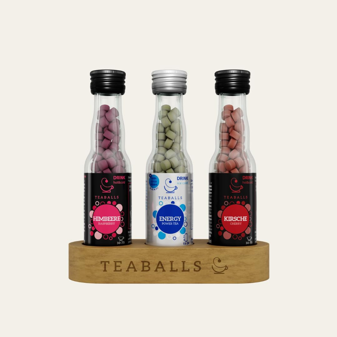 TEABALLS - Set de 3 POWER TEA MIX - ZMEURĂ, ENERGIE, CIREȘE Pentru aproximativ 120 de cești de ceai