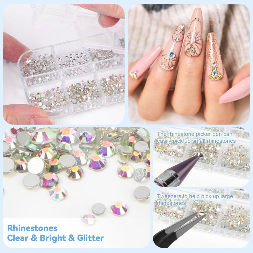 Harz Strasssteine 4200Pcs Strass Kristalle 1Mm-5Mm Gemischte Kinder Bastelsachen Kit Mit Strass Mit Picking Pinzette Und Stift Für DIY Nägel Kleidung Kunsthandwerk Gemischt Becher Party (A)