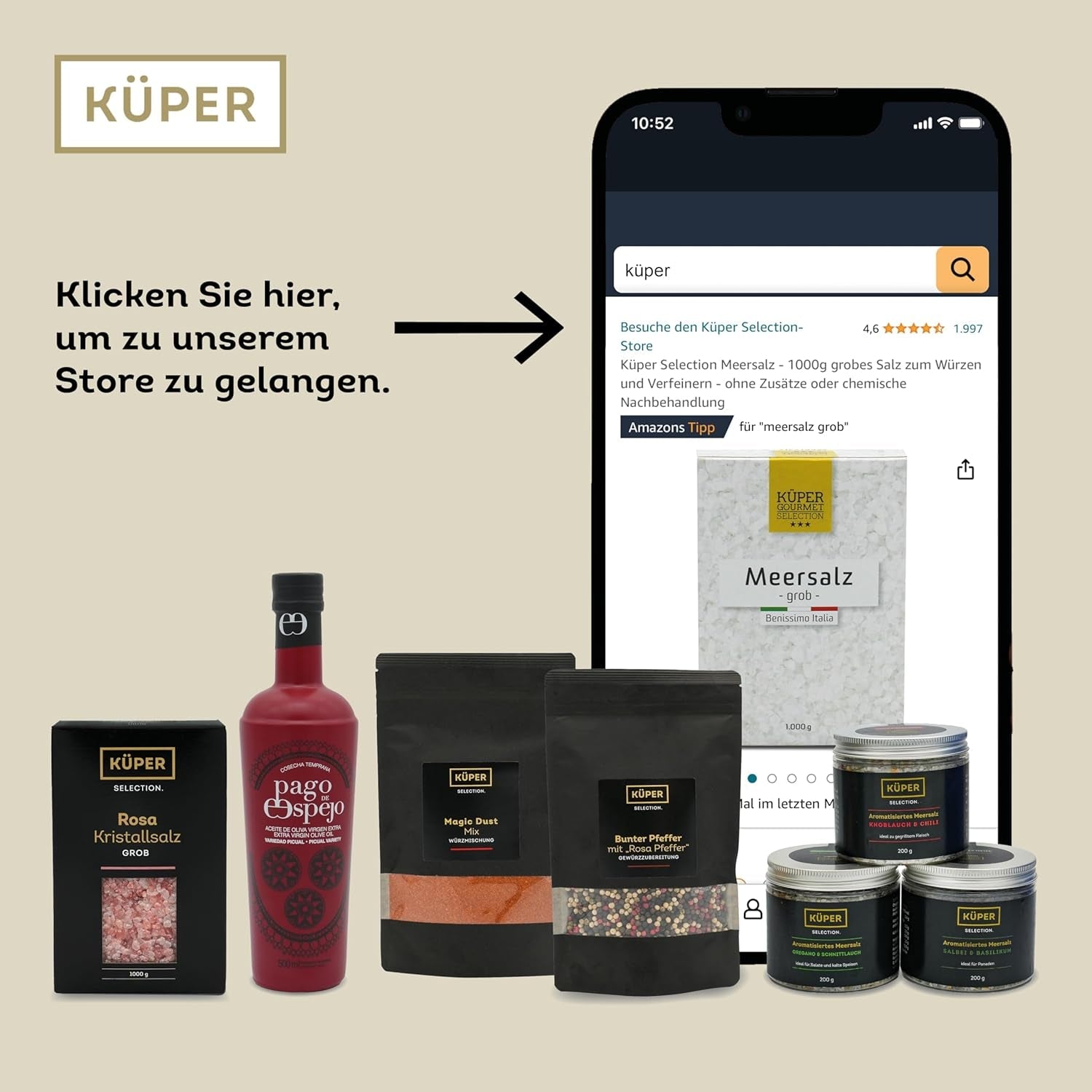Küper Selection Meersalz - 1000g grobes Salz zum Würzen und Verfeinern - ohne Zusätze oder chemische Nachbehandlung