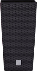 Ghiveci/ghiveci cu aspect de ratan Prosperplast cu insert | 26,5 x 26,5 x 50 cm | antracit | rezistent la intemperii și UV | fabricat din plastic robust | pentru interior și exterior