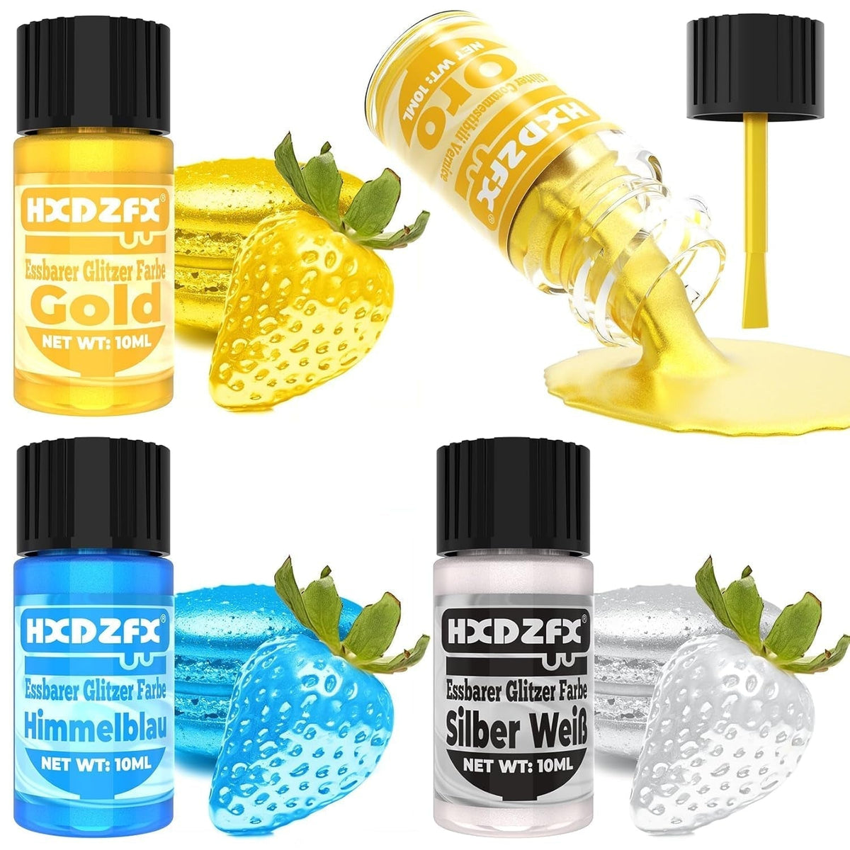Essbarer Glitzer - 3 Torten Kuchen Deko Essbare, Metallic Lebensmittelfarbe Flüssiges, Edible Glitter Für Muffin, Cocktail, Marshmallows - 10Ml Naty Shop Default Title
