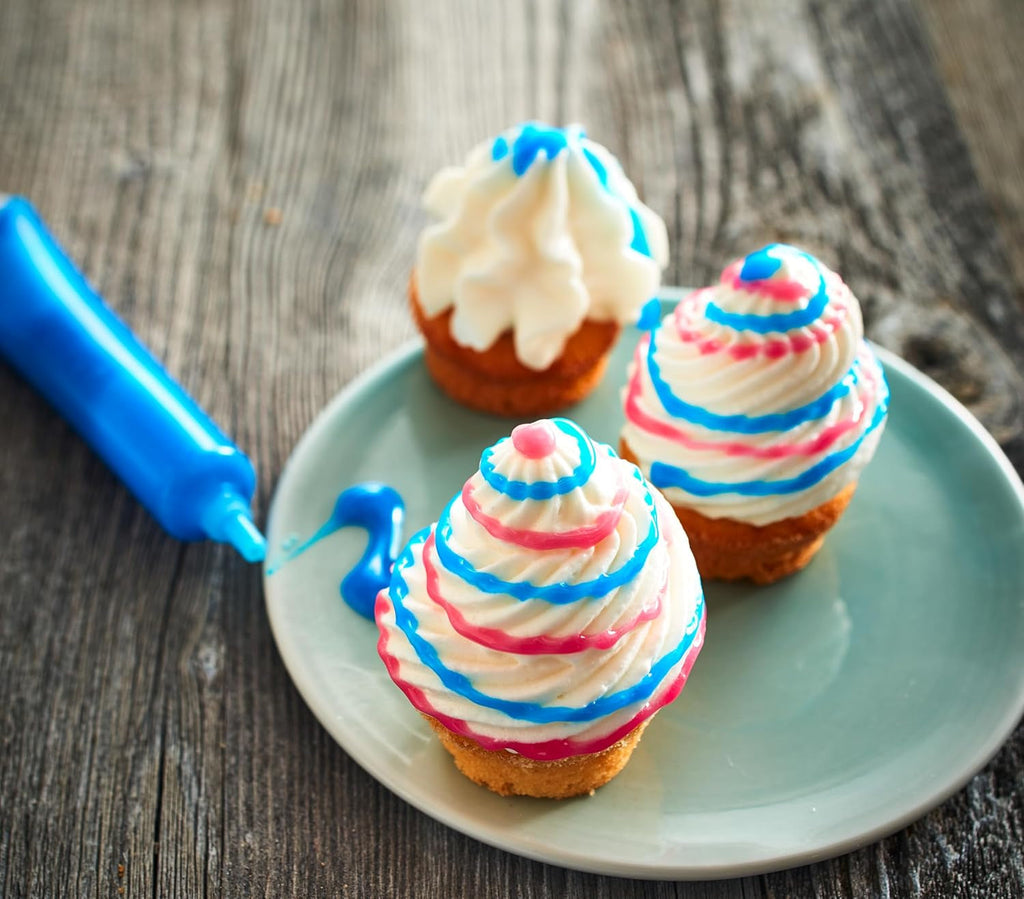 RUF Zucker-Schrift, 4 Tuben Dekor-Schrift in Türkis, Pink, Orange & Blau, Zur Beschriftung Von Glasur, Zuckerguss Und Fondant, Tortendeko Für Weihnachtsplätzchen, 4 X 25G Glazuri si Decor Naty Shop